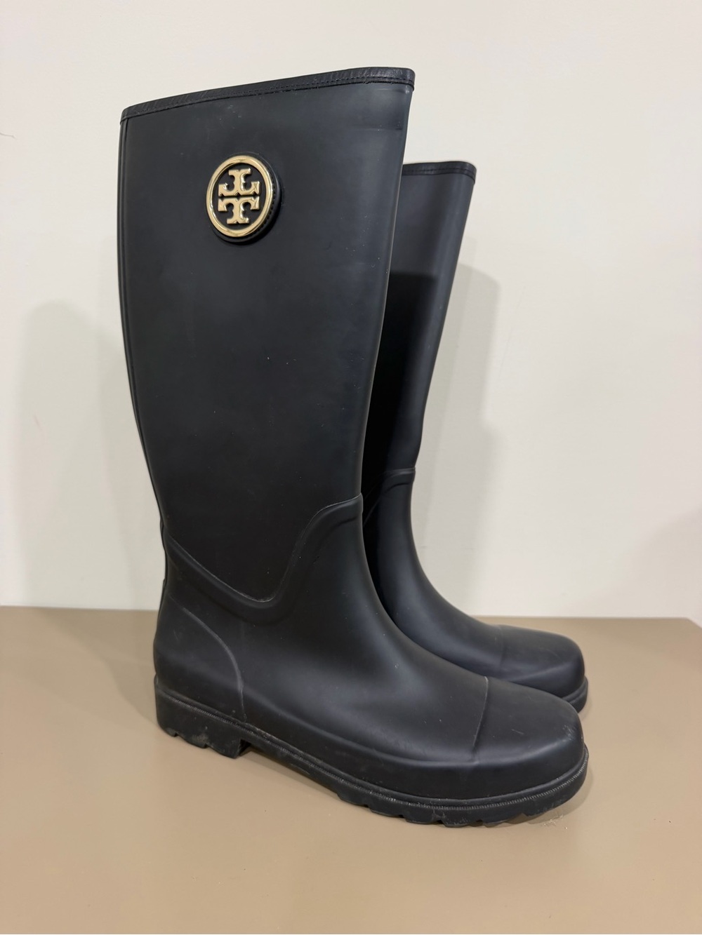Tory Burch Navy Tall Rain Boots - Classic Logo